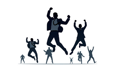 silhouettes of people Cheering - Black Shadow business men Cheering - Ai Generated 