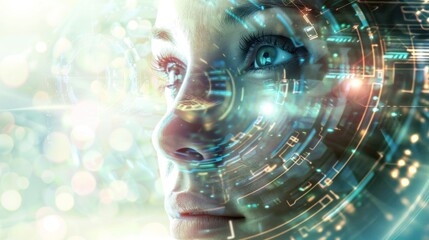 Close-up of a woman's eye with digital overlay.