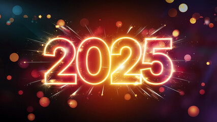 3D Number 2025 with Light and Bokeh for New Year Celebration