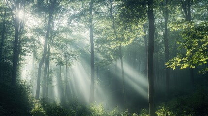 Obraz premium Sunbeams Through Forest Canopy