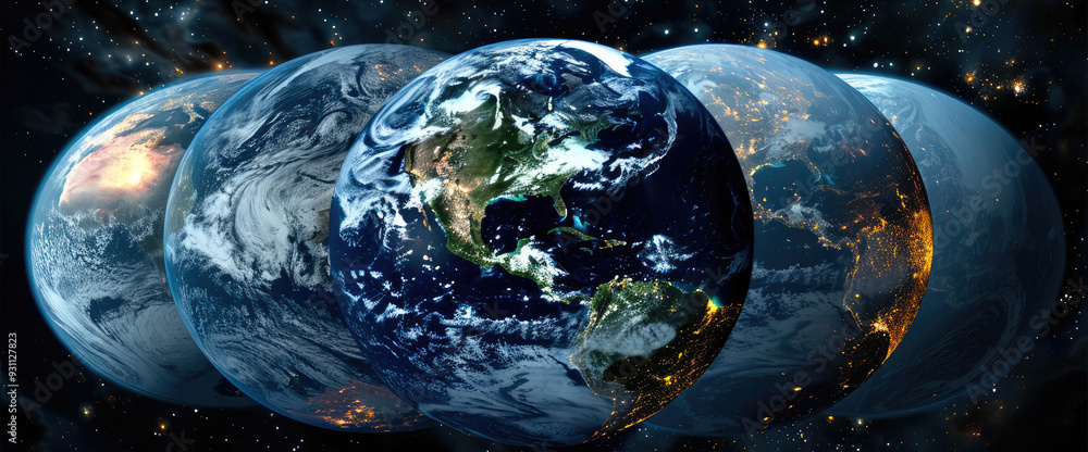 Poster a time-lapse of the earth rotating, showcasing the planet's diverse landscapes and the dynamic inter