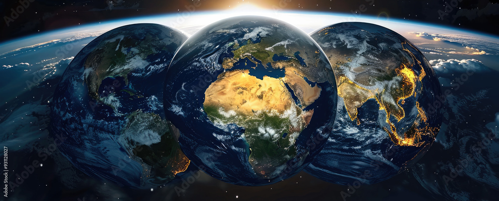 Poster a time-lapse of the earth rotating, showcasing the planet's diverse landscapes and the dynamic inter