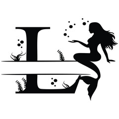 Elegant Mermaid Monogram 'L' Design Underwater Fantasy Silhouette Art design. Alphabet L template. vector stock
