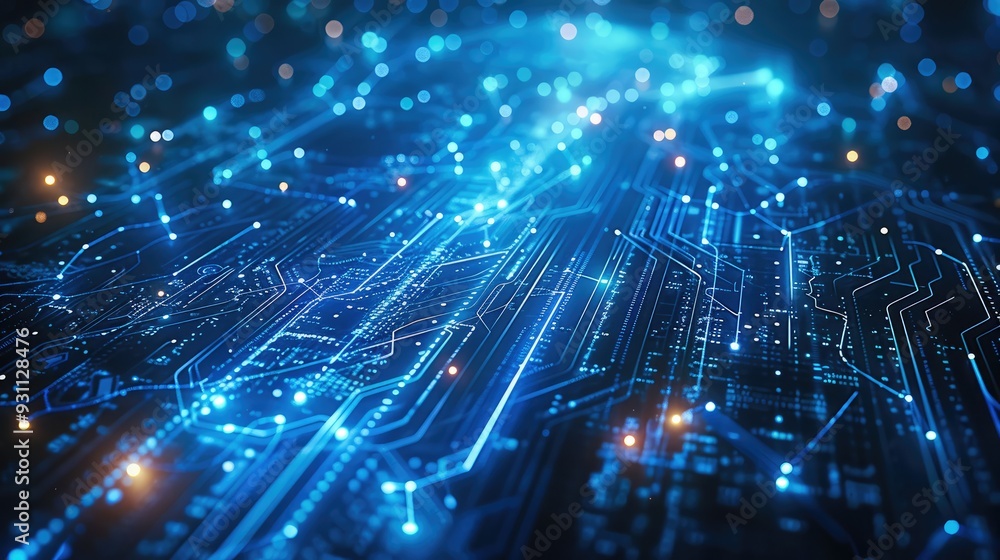 Leinwandbilder Futuristic blue technology background featuring interconnected cyber network and AI data streams. Concept Technology, Futuristic, Blue, Cyber Network. Generative AI.