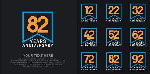 Naklejka premium anniversary logotype set. orange, white and blue color can be use for celebration