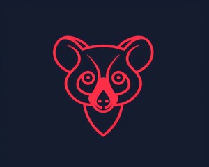 Red line art animal head on dark blue background.
