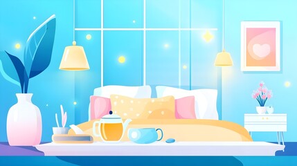 Cozy Bedroom Interior Design with Tea and Flowers