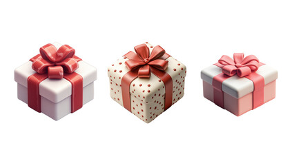 Obraz premium 3 3D gift icons in a red and white colour scheme, white background
