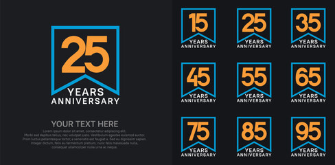 Naklejka premium anniversary logotype set. orange, white and blue color can be use for celebration
