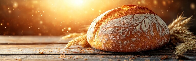 Freshly Baked Artisan Bread with Rustic Background