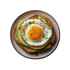 Fried egg and avocado on toast breakfast food concept with a healthy eating idea