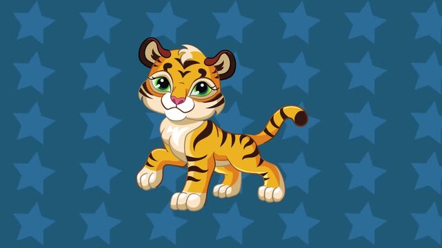 2d cute tiger cartoon with stars animated background