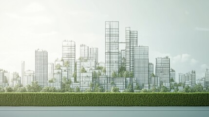 Obraz premium Futuristic cityscape with eco-friendly skyscrapers and green architecture during daylight.