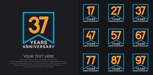 Naklejka premium anniversary logotype set. orange, white and blue color can be use for celebration