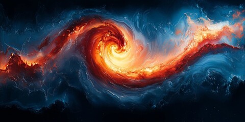 Retro Blue and Red Marbled Vortex Spiral on Ceramic Surface, generative ai