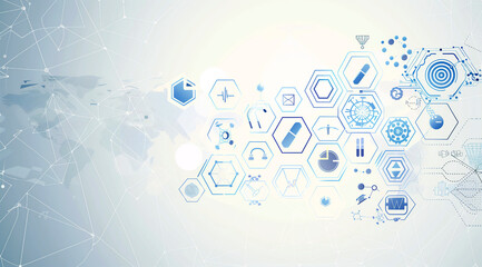 A medical wallpaper with hexagon patterns and icons 