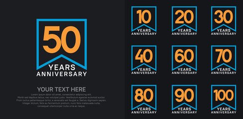 Naklejka premium anniversary logotype set. orange, white and blue color can be use for celebration