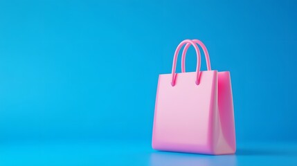 Minimalistic pink shopping bag on a vibrant blue background, symbolizing modern retail and fashion. Ideal for marketing and e-commerce concepts.