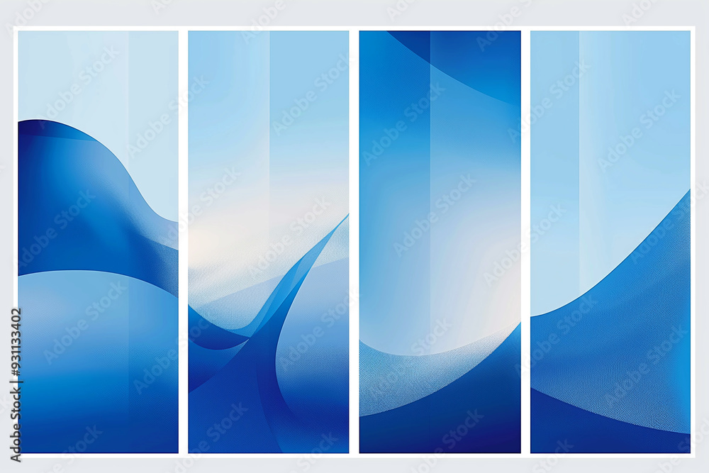 Wall mural 4 minimalistic blue gradient posters with waves