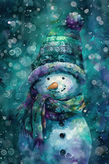 Obraz premium Adorable Snowman in Bokeh Lights