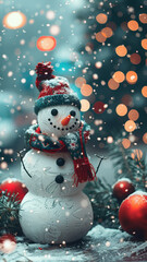 Obraz premium Charming Snowman in Snowfall