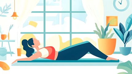 Obraz premium Woman Doing Yoga at Home by Window