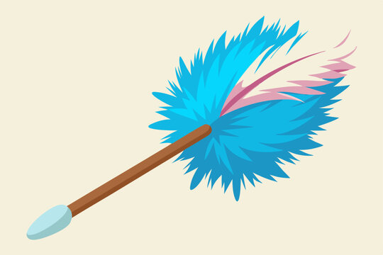blue feather duster on brown handle clip art preview