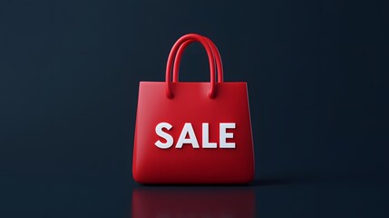 Red shopping bag with 'SALE' text on dark background, symbolizing discounts, promotions, or special offers. Perfect for retail marketing.