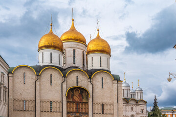 The Dormition Cathedral in Moscow Kremlin, also known as the Assumption Cathedral or Cathedral of the Assumption