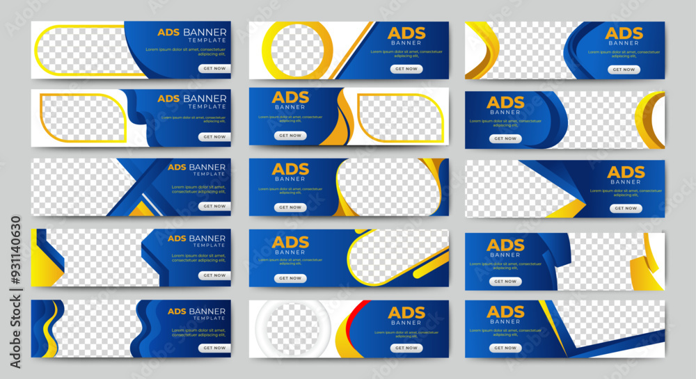 Poster set of horizontal business banner templates with blue background. modern technology design, abstract