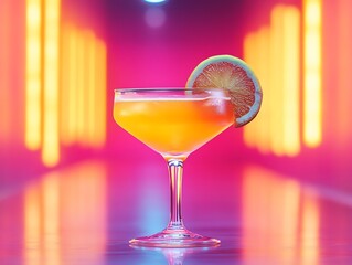 Sleek vodka cocktail with a neon background, edgy nightclub ambiance, nightlife drink, bold and modern