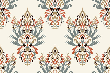 Ikat floral seamless pattern on white background vector illustration.design for texture,fab,clothing,decoration,print.