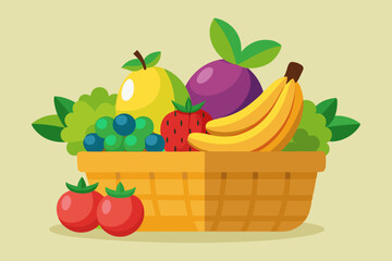 Fresh fruits basket full of ripe, juicy berries icon