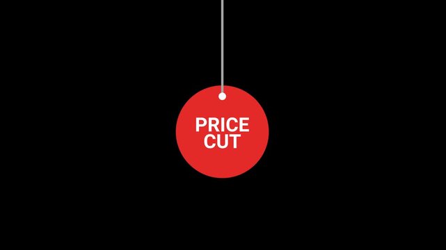 Price cut hanging red sale tag Animation