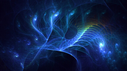 3D manual rendering abstract blue fractal light background. Its not AI Generatd illustration.