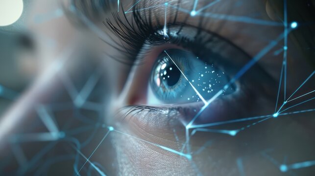 Digital Eye - A Close-Up of a Woman's Eye with Digital Network Pattern