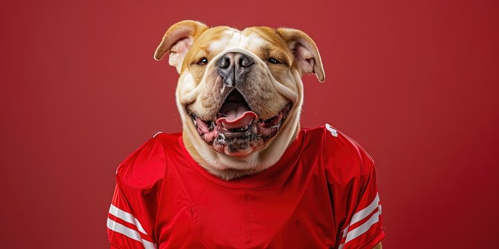 zealous bulldog mascot, blank red American football jersey,