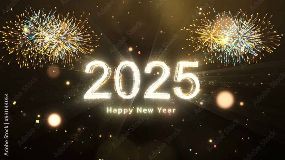 Wall mural 2025 happy new year celebration with fireworks