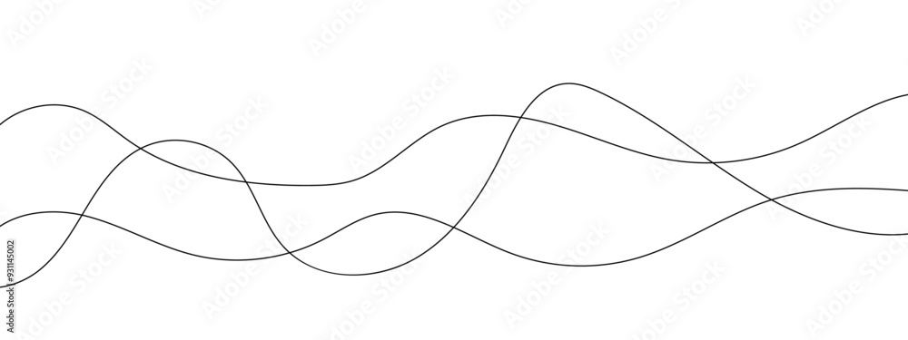 Wall mural thin wavy curve line vector background. curve wave seamless pattern background. black and grey wave 