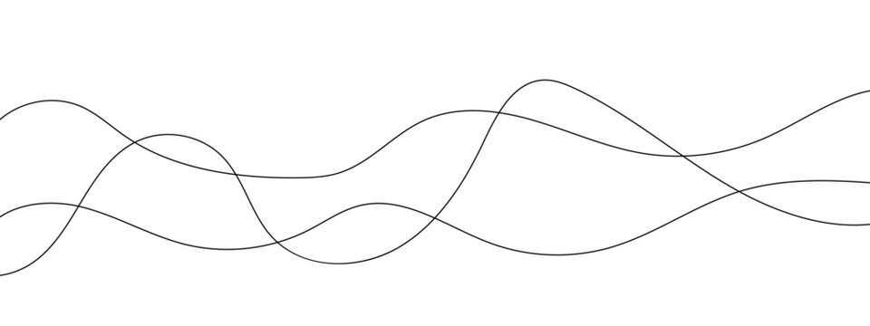 Thin wavy curve line vector background. Curve wave seamless pattern background. Black and grey wave curve lines motion vector background.