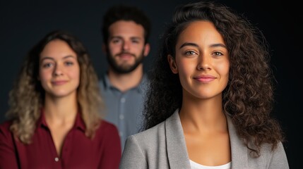 Obraz premium A group of young professionals face the camera against a dark background. 