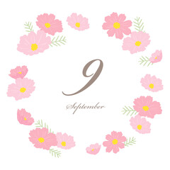 9月をイメージしたコスモスのフレームイラスト素材