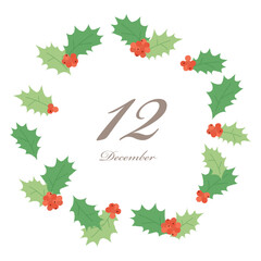 12月をイメージした柊のフレームイラスト素材