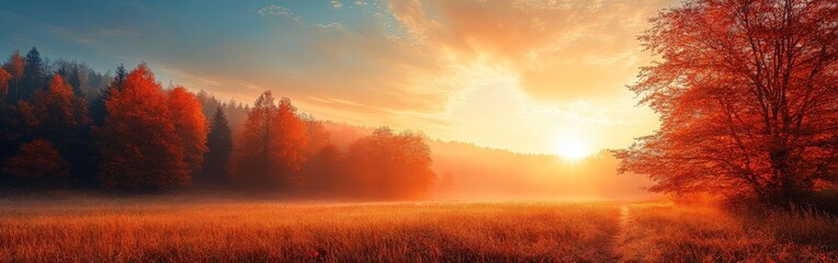 Fototapeta premium Enchanting Autumn Sunrise Over Mountain Pathway