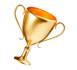 3d realistic golden trophy cup. Stock vector illustration on isolated background.