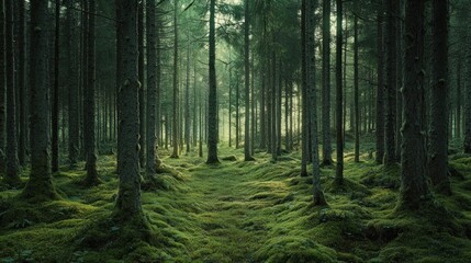 Obraz premium Sunlight in a Mossy Forest