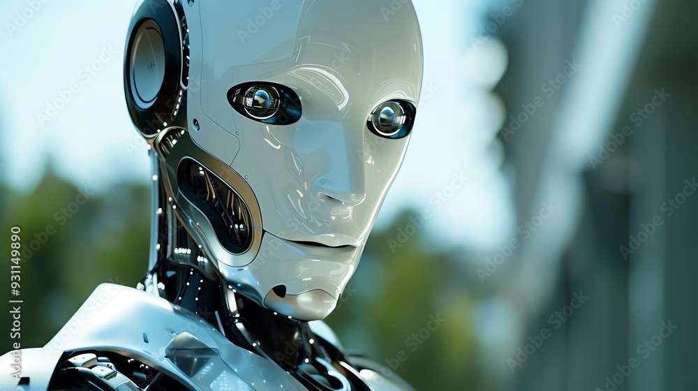 Poster close-up of an advanced humanoid robot with sleek design, showcasing futuristic ai technology and ro