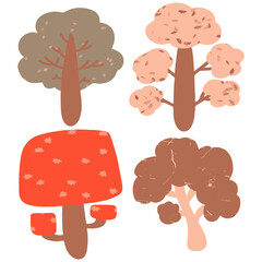 set of trees autumn illustration