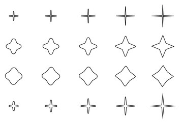 Star icon collection. Different star shapes. Black stars icon set. Sparkle star icon set.