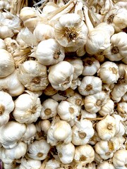 close up of garlic in the market